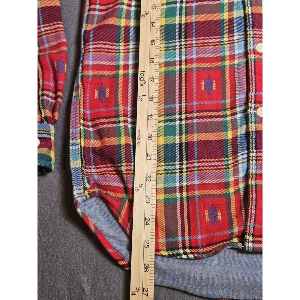 POLO Ralph Lauren Shirt Mens Small Red Plaid Southwest Aztec Patchwork Embroider - Picture 5 of 7